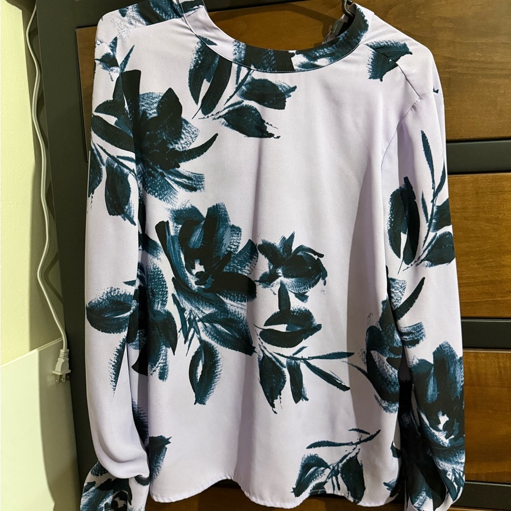 Worthington Lavender and Navy Floral Blouse